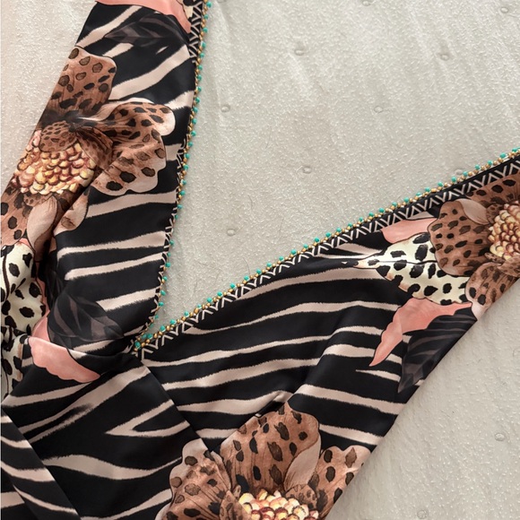 Floral Zebra Print One-Piece Swimsuit in Black and Tan - Picture 6 of 6